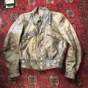 【VINTAGE】1930’s Germany Vintage Leather Jacket 実寸36（S）ドイツ軍 A-1 ヌバックレザー スタッズカスタム 実物 軍物 30s 40s 50s