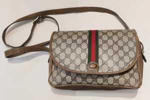 1円スタート GUCCI グッチ オールドグッチ シェリーライン GG PVC ショルダーバッグ ななめがけ ゴールド金具