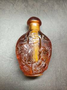 中国 唐物 琥珀 時代物 清代羅漢紋琥珀鼻煙壺