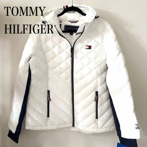 ★トミー ヒルフィガー 新品 ブラック ロゴ パーカー フード ダウンジャケット ダウンコート TOMMY HILFIGER アウター メンズ　ホワイト 白