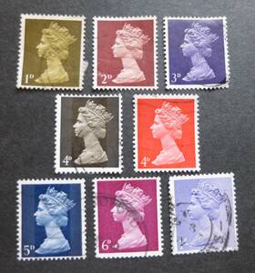 使用済み　イギリス　(UK) １９６７－１９６９年　エリザベスII 女王　切手　８枚　送料無料