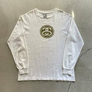 90s OLD STUSSY モノグラムロゴ　SSリンク　ロンT ホワイト　シングルステッチ