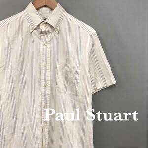 ポールスチュアート Paul Stuart ボタンダウンシャツ ビジネスシャツ 綿100% 半袖 ストライプ マルチカラー 三陽商会 メンズ Lサイズ £□