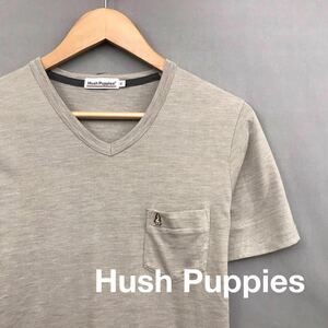 【新品同様】ハッシュパピー Hush Puppies バセットハウンド 半袖 Ｖネック 刺繍ロゴ ポケット付き メンズ 男性用 Mサイズ グレー ♭▽φ
