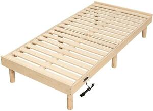 [送料込み]　すのこベッド 100%天然木 ベッドフレーム シングルベッド コンセント付き シングル 木製ベッド 高さ調節 脚付き 耐久性 通気性