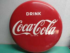 ● 昭和レトロ 当時物 アンティーク DRINK Coca Cola TRADE MARK TEG コカコーラ ホーロー 丸 看板 61cm×5cm 飾り 壁掛け 蝶番付 良品 ③