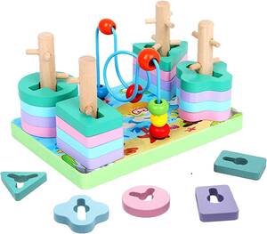  知育玩具 モンテッソーリ 木製立体パズル 型はめ はめこみ 形合わせパステル ペグ遊び 脳活性化 幾何認知 認知症予防 ブロック おもちゃ