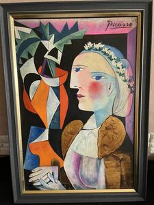 貴重肉筆 超希少！ パブロ ピカソ Picasso「花輪を持つ女性」油彩画 約60ｃｍｘ40ｃｍ 1937年 NY EUGENE VISTOR THAW画廊作品票！