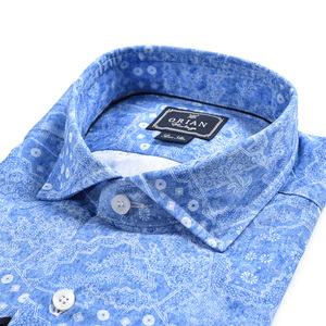 新着 新品 オリアン ORIAN Vintage シャツ SUPER SLIM ホリゾンタルカラー 長袖 春夏 メンズ コットン 100% 総柄 ブルー 373238-43