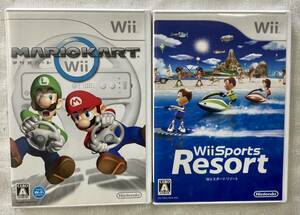 T 任天堂Wii マリオカート / Wii Sports Resort ウィースポーツリゾート 2個セット ゲームソフト 説明書付