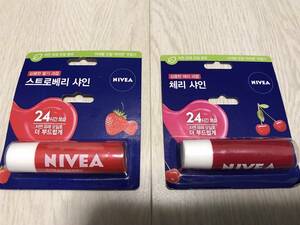 【匿名&補償付き配送】韓国限定 NIVEA Cherry + Strawberry / ニベア リップクリーム チェリー + ストロベリー 2本セット (~2023.02&10)