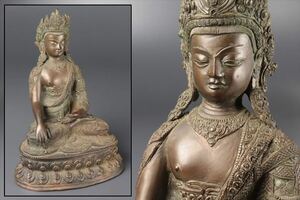 仏教美術 西蔵仏教 チベット仏 仏像 細密彫刻 銅器 銅製 置物 銅器 高さ：約22㎝ 骨董品 美術品 9227tbcz