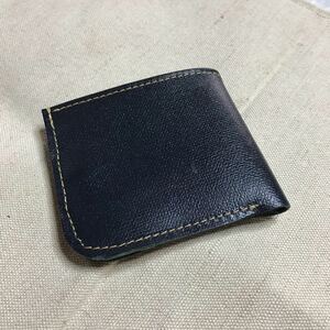 【ハンドメイド作品】牛革良質シンプル二つ折り財布 ペタンコ財布　ネイビー