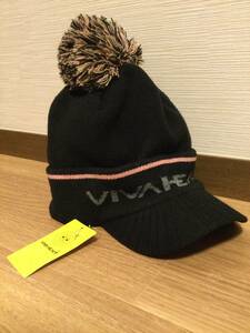 新品☆ビバハート VIVA HEART ブラック＆ピンク ボンボンニット帽子