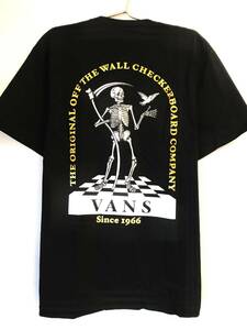 送込/新品【L】VANS バンズ☆OFF THE WALL 死神 チェッカーボード VANS バンズ☆Tシャツ(黒)/ストリートファッション