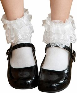 [アリサナ]arisana ショートソックス キッズ 女の子 フォーマル 靴下 白 黒 スクール フリフリレース靴下 ホワイト Sサイズ