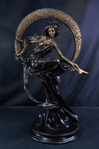 PX68 銅製 銅器 ブロンズ像 女性 天女 置物 飾り物 オブジェ 高39.5cm 箱付