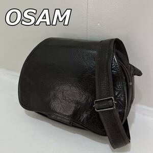 【OSAM】オサム レザー ナイロン コンビ ショルダーバッグ 斜め掛け かばん トラベルバッグ 旅行 多収納 茶色 ブラウン