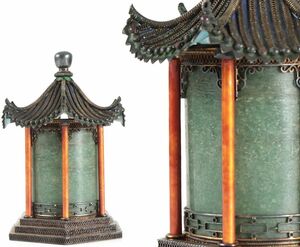 ■中国美術 銀七宝壁砡細工舎利塔形 蓋物 置物 高さ約15.5㎝■