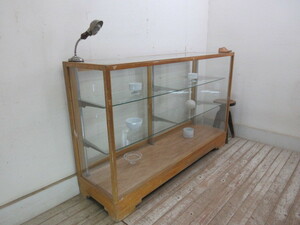古い楢材のガラスケースH468　　アンティークパンケース陳列棚ショーケース店舗什器カフェ什器無垢材古家具