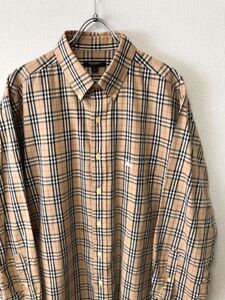 90's BURBERRY LONDON VINTAGE SHIRT バーバリー ロンドン ビンテージ ノバチェック 刺繍 ロゴ ボタンダウン 長袖 シャツ 一枚袖 コート