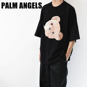 SS A2371 美品 Palm Angels パームエンジェルス BIG くま ベア ロゴ グラフィック プリント 半袖 カットソー Tシャツ 黒 メンズ M