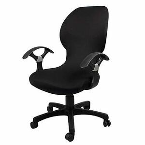 popluxy オフィスチェアカバー 椅子カバー チェアカバー オフィス椅子カバー 座面部分と背もたれ 一体式 伸縮 ブラック 