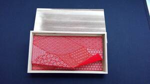 【和柄小物】札入れ　チケットケース　赤色　小花柄　青海波　布製　手工芸品