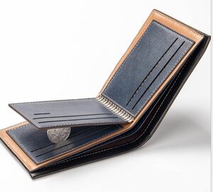 二つ折り財布 レザー メンズ レディース 財布 革 レザー財布 コンパクト ミニ 軽い 軽量,新品（ブラックブルー）