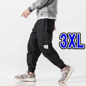 カーゴパンツ メンズ 3XL ブラック ジョガーパンツ 韓国 ストリート 黒 タグ ワンポイント [新品・送料無料] PA