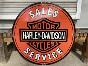 ビンテージ 大型看板 Harley Davidson ハーレーダビッドソン 直径76センチ / アンティーク　アメリカ　世田谷ベース