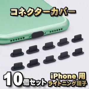 iPhone対応 ライトニング端子用 コネクター カバー 端子カバー 保護 カバーキャップ　カラー ブラック 10個セット