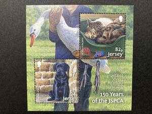 外国切手（未使用）ジャージー 2018年発行 JSPCA 動物虐待防止協会150年 2種小型シート - 犬 イヌ いぬ Dogs 猫 ネコ ねこ Cats アヒル 鳥