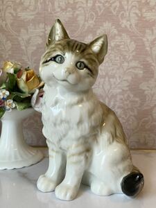 〈送料込〉〈ヴィンテージ〉フッチェンロイター 1950〜60年代 キャット フィギュリン フィギュア トラ 猫 Hutschenreuther cat ネコ