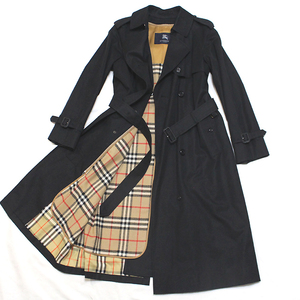 超美品 BURBERRY バーバリーロンドン コットン トレンチコート ベルト付きコート 脱着ライナー付き ノバチェック裏地 ブラック