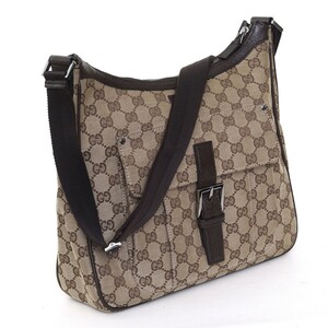 【極美品】グッチ GUCCi GG キャンバス ベージュ レザー クロスボディショルダーバッグ メッセンジャー メンズ 斜め掛け 21437 1円 E0232