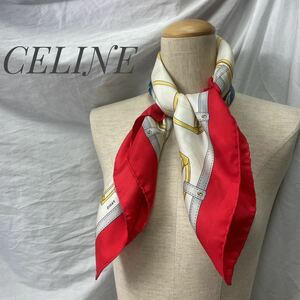 CELINE セリーヌ大判スカーフ シルク　赤ベルト柄イタリア製