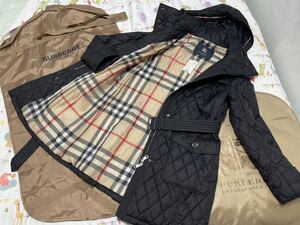 新品タグ付き23万★高年式黒 44 40 LL L BURBERRYバーバリーロンドン レディースベルト付フード脱着 キルティングトレンチコートカバー中綿