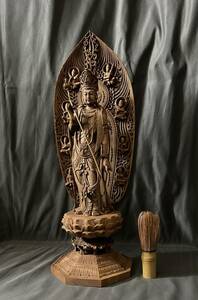 高45cm 仏教工芸品　総楠製　井波彫刻　極上彫　木彫仏像　月光菩薩立像