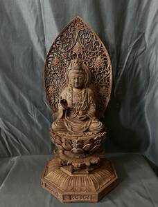高40cm 仏教工芸品　総楠製　井波彫刻　極上彫　木彫仏像　観音菩薩座像
