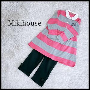 【11918】美品 Mikihouse トップス ボトムス 100センチ ピンク ブラック 良品 ミキハウス 上下セット キッズ 子供服 キッズ かわいい