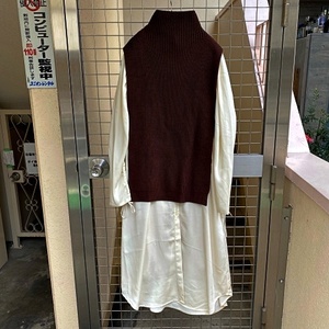 AMERI アメリ VEST LAYERED SHIRT DRESS ベストレイヤードシャツドレス 01020531250 サイズS ブラウン系【代官山11】