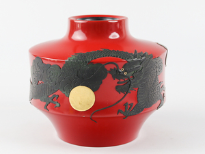 琉球漆器 龍紋花生け 花瓶 飾り壷