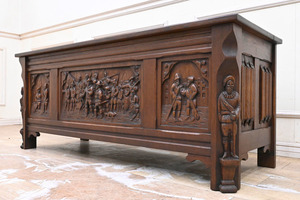 CX01 イギリス風 英国調 オーク材 総無垢 天然木 彫刻 ベンチ 宝箱 収納庫 小物入れ