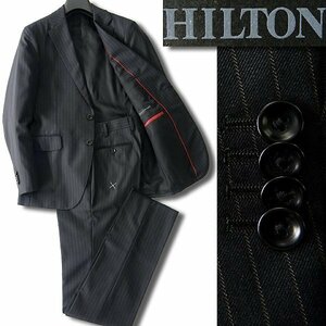 新品 ヒルトン Super120S ストライプ ツイル ウール スーツ A7(LL) 濃灰 HILTON セットアップ イタリアンクラシコ