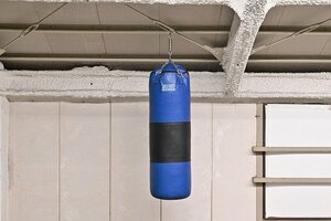 日本製 マーシャルワールド/MW サンドバッグ 127cm ブラック×ブルー チェーン付き トレーニング 空手 ボクシング 格闘技 エクササイズ