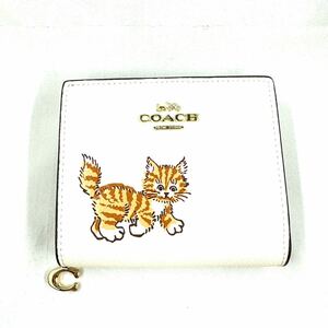 COACH コーチ ダンシング キトゥン 子猫 白 ホワイト 二つ折り財布 ミニ財布 カードケース 