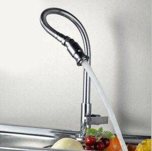 キッチン 洗面用 シングルレバー 単水栓 任意の角度回転 ホース付き 蛇口 水道 フレキパイプ