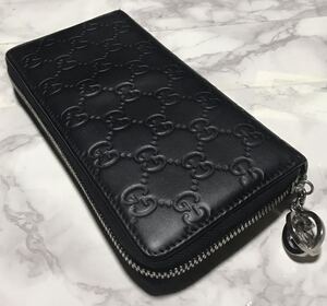 正規品//鑑定済み/GUCCIシマGGラウンドジップ長財布/型番307986/外装リカラーブラック品