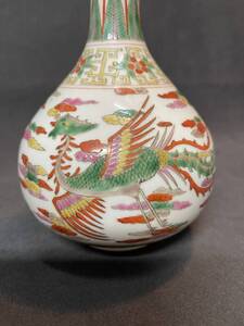 鳳凰紋 南京赤絵花瓶 高さ22、5 鳳凰紋花瓶 (古伊万里、古九谷)